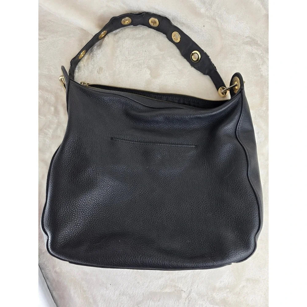 Michael Kors Black Leather‎ Hobo Shoulder Bag Gold Tone Grommets